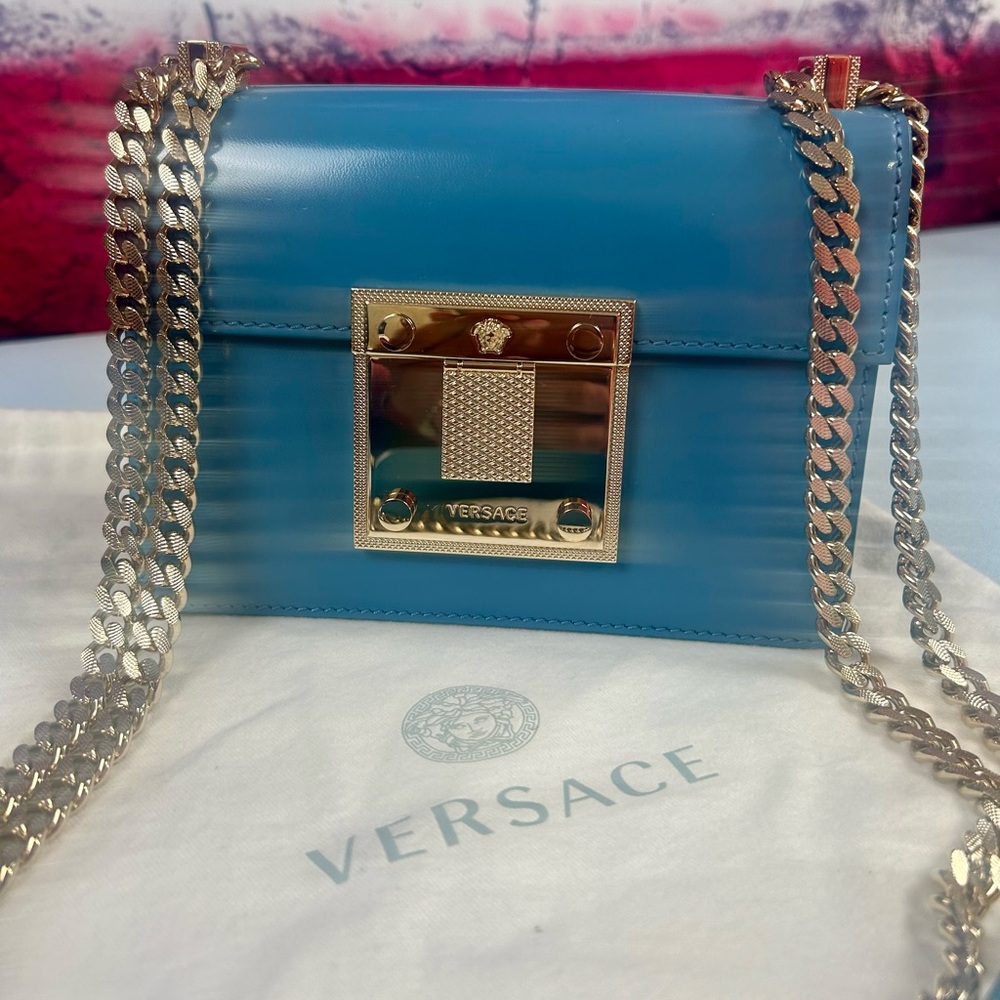 Versace Sky Blue and Black Crossbody/Shoulder Bag